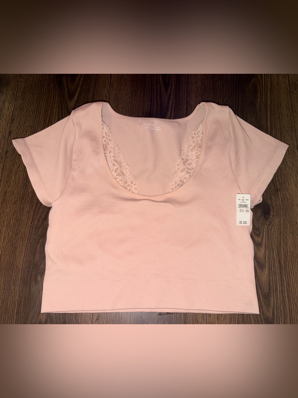 aerie Lace-Trim Ribbed Scoop Crop Top - Light Pink
